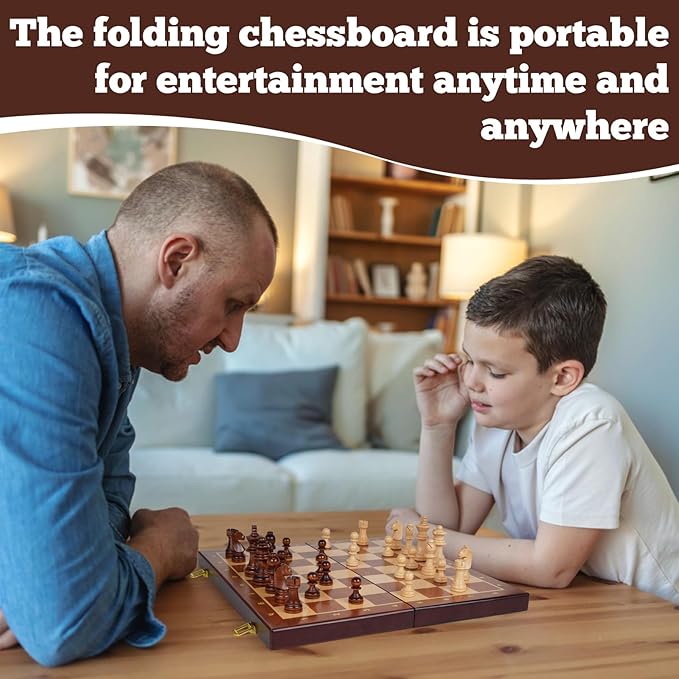 Wooden Magnetic Chess Set –15-Inch Foldable Wooden Chess Board - Image 7