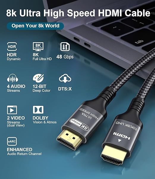Certified 10K 8K HDMI 2.1 Cable 13 FT, 48Gbps Ultra High Speed HDMI Cable - Image 7