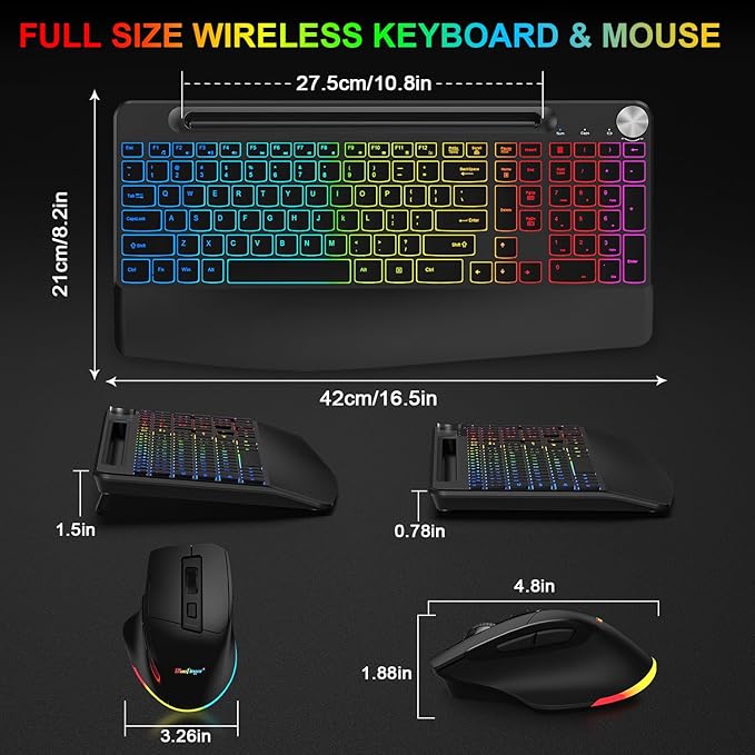 BlueFinger Wireless Keyboard and Mouse Combo Backlit, 2.4G Rechargeable - Image 7