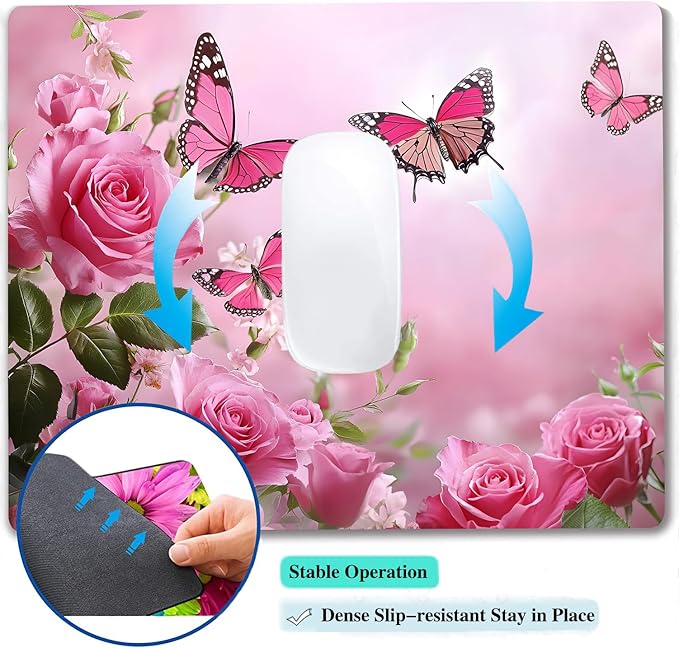 Cute Butterfly Pink Rose Flower Custom Mouse Pad - Image 5