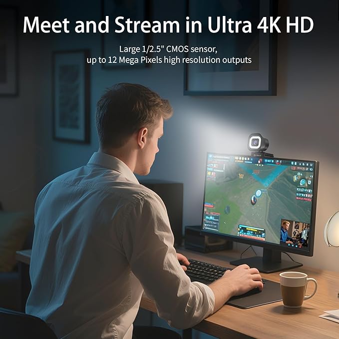 TOALLIN 4K Webcam with Ring Light, Remote Control, PDAF Auto-Focus, 1/2.5" - Image 2