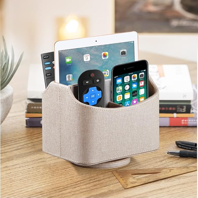 Fanousy 360° Rotating Remote Control Holder, PU Leather TV Remote Caddy - Image 6