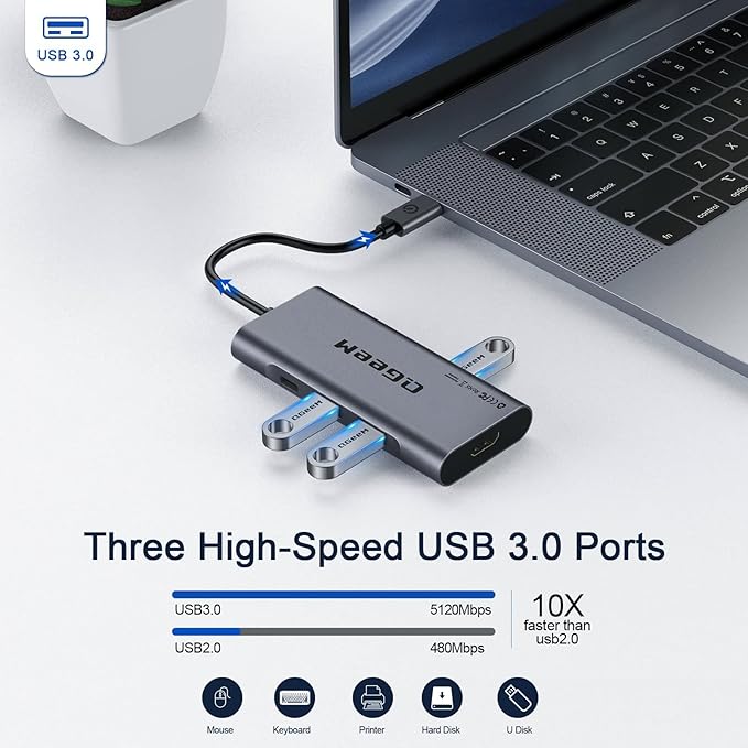 USB C Hub, QGeeM USB 4k to HDMI Adapter, 7 in 1 USB-C Dongle - Image 5