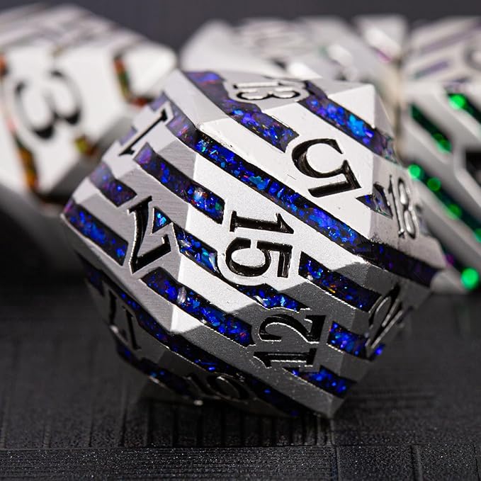 Metallic Stripes Dice with Gift Case, D&D Metal Polyhedral Dice Sets - Image 3
