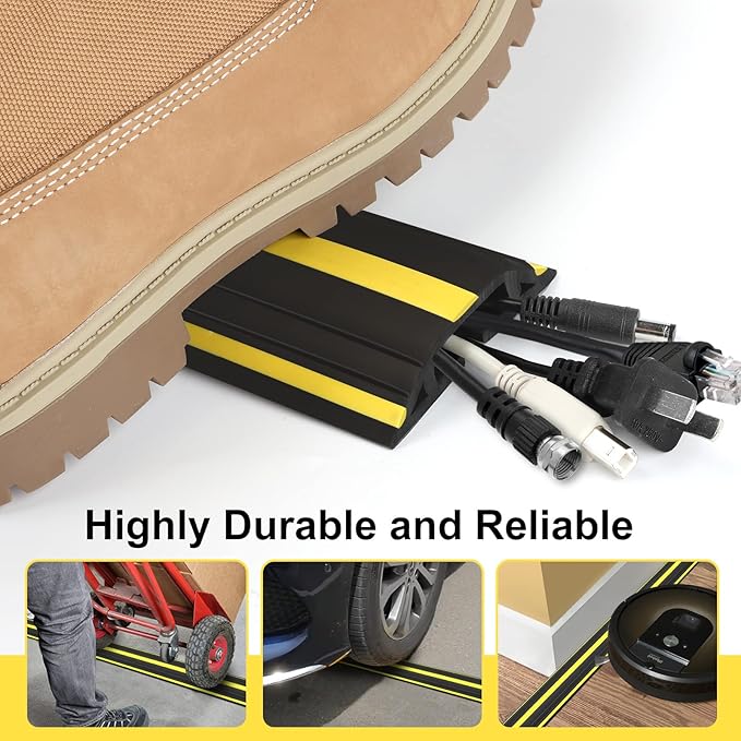 10 ft Floor Cable Cover Protector, Heavy Duty PVC Duct Easy to Unroll, Prevent - Image 4