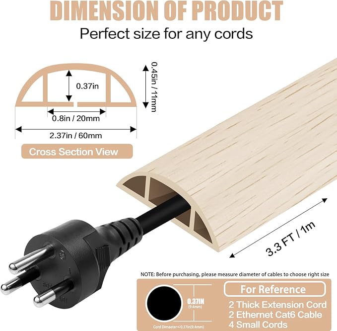 Floor Cord Cover Cavity 0.8"x0.37" Self Adhesive Cord Hider, 3.3FT Low Profile - Image 2