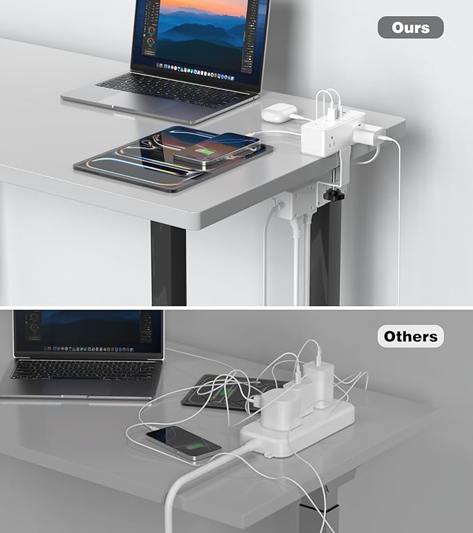 Dual Layer Desk Clamp Power Strip, Desktop Edge Mount Surge Protector - Image 4