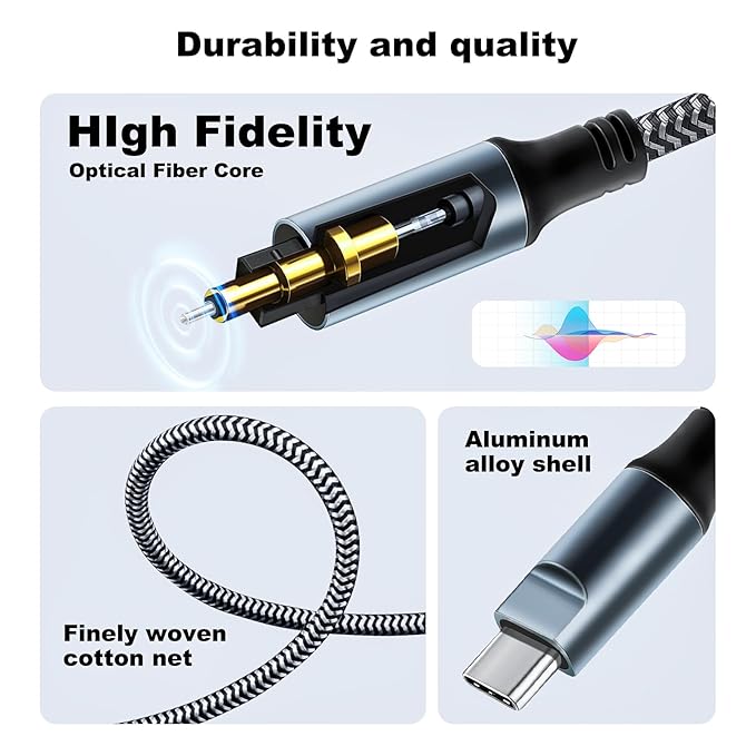 Kumiho Braided USB C to Optical Audio Cable 3Ft USB C to Toslink Optical Cable - Image 2