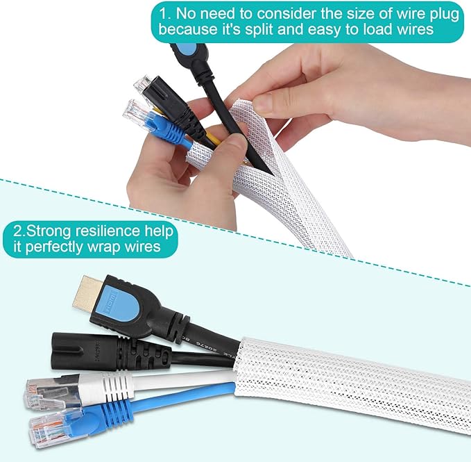 6.6ft - 1 inch White Cable Sleeve, Cable Organizer - Image 3
