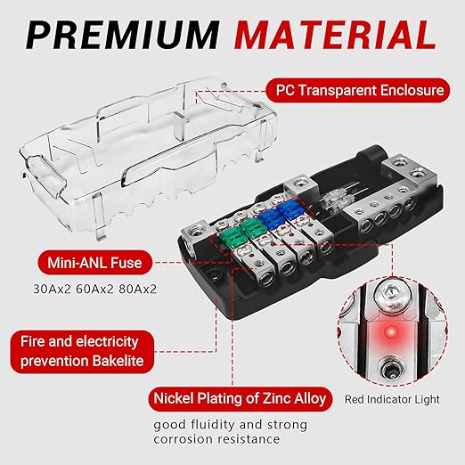 Fused Power Distribution Block Car Audio 4 Way MIDI 12V Fuse Block - Image 4