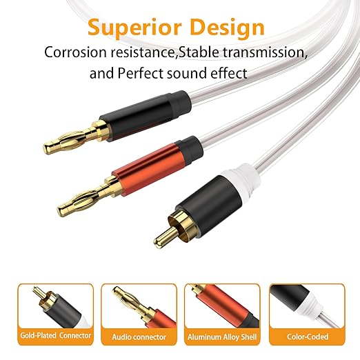 HOSONGIN RCA to Banana Plug Speaker Cable 6 Feet -2 Pack - Image 3