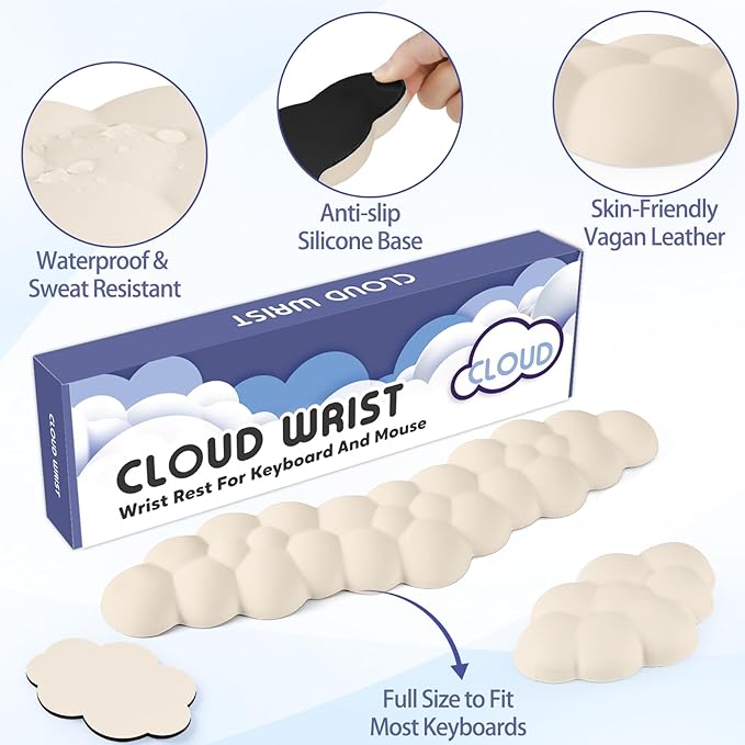 Cloud Wrist Rest for Keyboard and Mouse, Memory Foam PU Leather Keyboard Wrist - Image 5