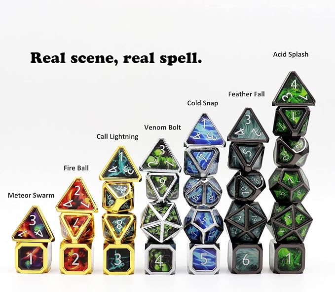 Haxtec Metal Dice Set D&D Acid Splash Real Scene Black Green Polyhedral DND - Image 5