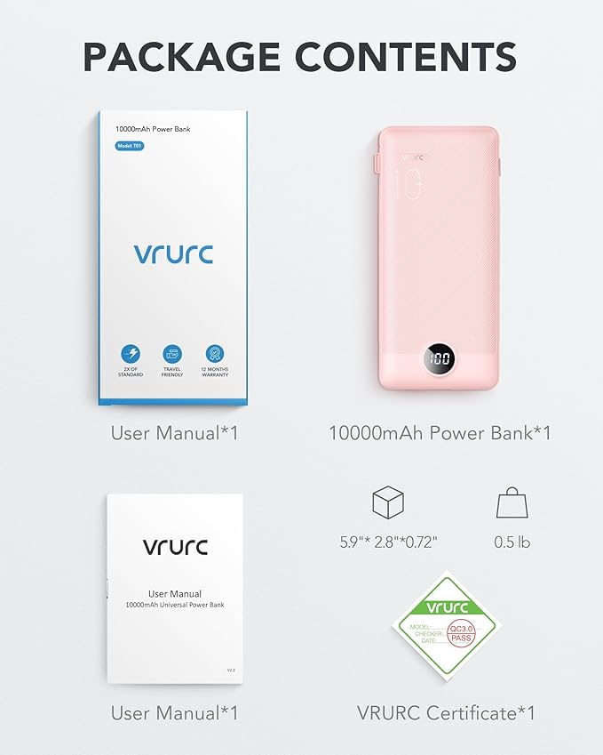 VRURC Portable Charger Built-in Cables and AC Wall Plug, USB C Power Bank - Image 9