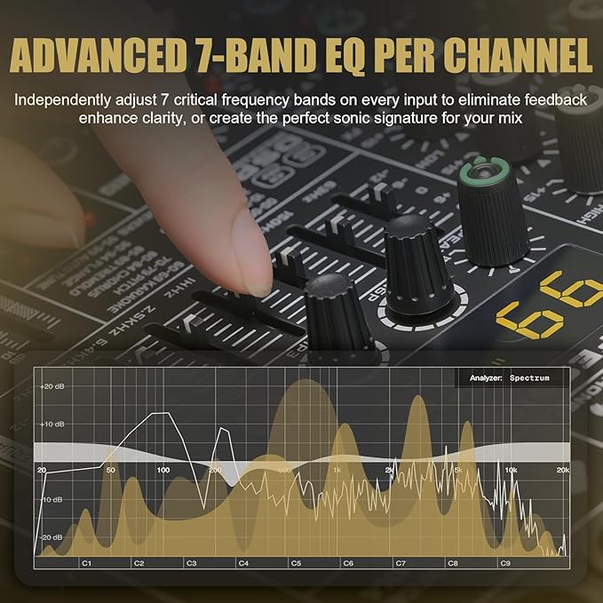 6 Channel Audio Mixer Sound Board Console System 99 DSP DJ Mixer 48V Phantom - Image 4