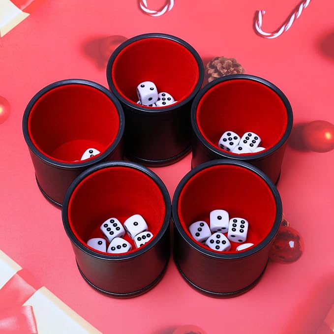 Leatherette Dice Cup Set Red Felt Lined Shaker - Image 5
