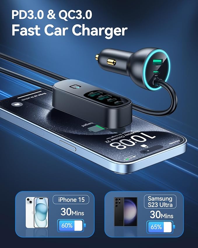Rocoren 105W 6-Port Multiport Car Charger, PD Fast USB C Car Charger - Image 4