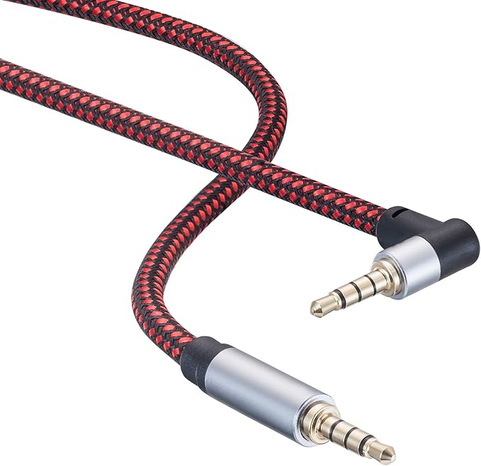Male to Male Audio Cable 6Ft, 90 Degree TRRS 3.5mm 4 Pole Nylon Braided Stereo - Image 2