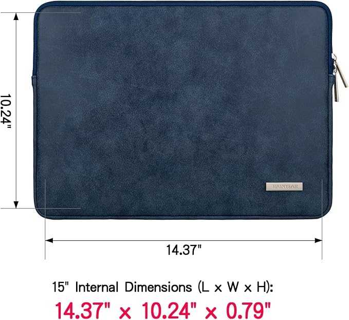 RAINYEAR 15 Inch Laptop Sleeve PU Suede Leather Case Padded Cover Water - Image 3