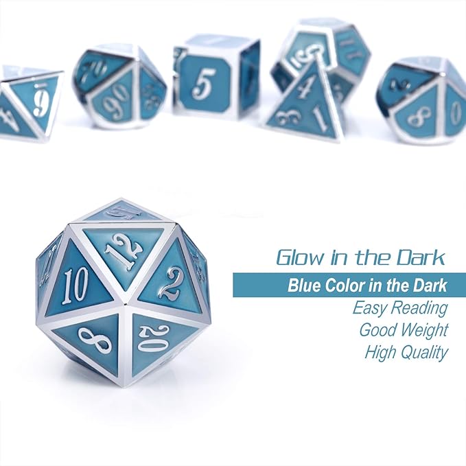 DnDnD Glowing DND Metal Dice Set, Luminous Blue Metal Dice - Image 5