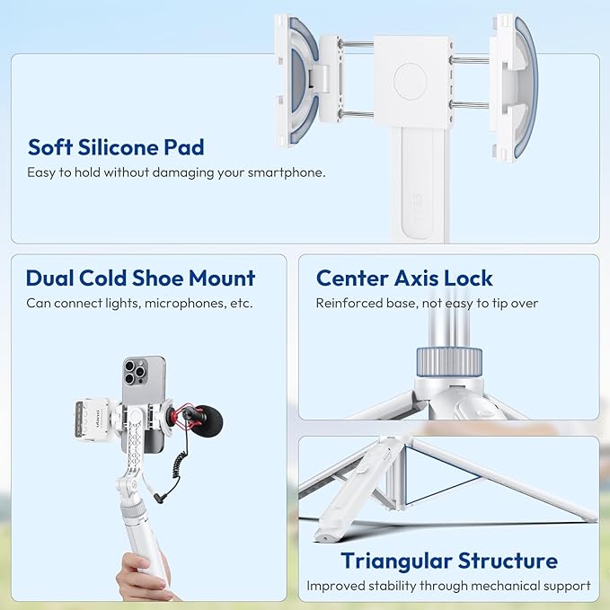 ULANZI TT88 Magnetic Tripod for iPhone, 2-in-1 Phone Clip & Dual Cold Shoe - Image 8
