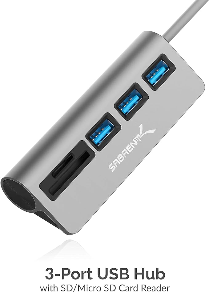 SABRENT USB-C 3.0 Hub, 5-in-1 USB SD Card Reader, SD & TF Dual Slot + 3 USB 3.0 - Image 3