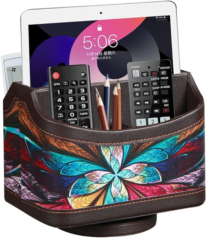 Fanousy 360° Rotating Remote Control Holder, PU Leather TV Remote Caddy by Thelittlebeautyoflife