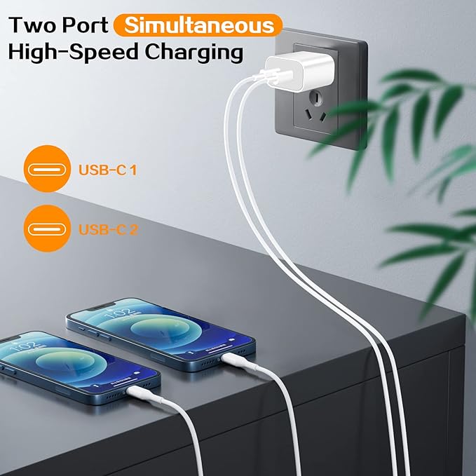 Super Fast iPhone Charger, Dual Port USB C iPhone Charger Fast Charging Block - Image 6