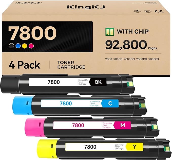 Phaser 7800 High Capacity Toner Cartridge Set 4-Pack Replacement Compatible by KingKJInkToner