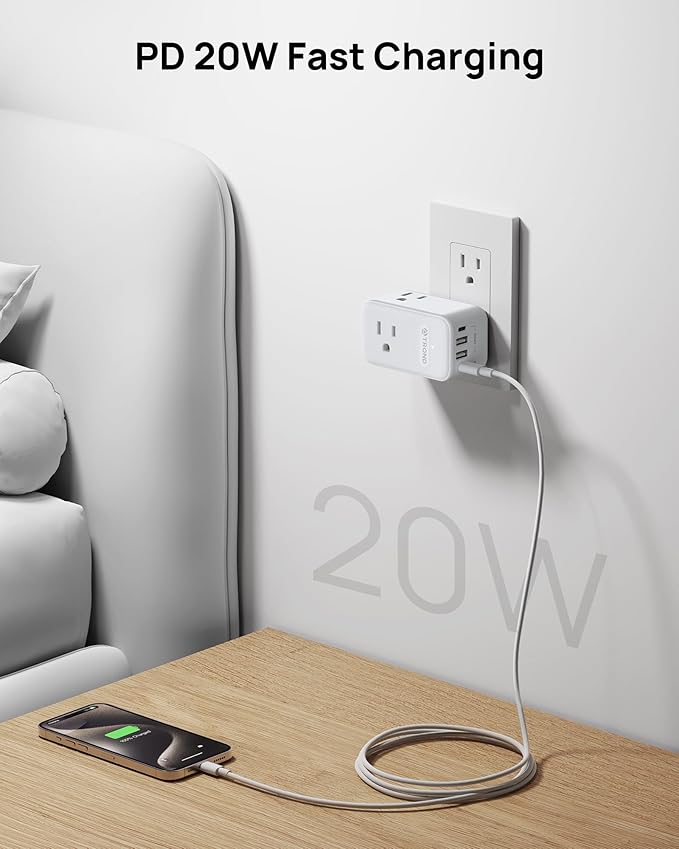 TROND Outlet Extender with 360 Rotating Plug, 3 AC Outlet Splitter with PD 20W - Image 4