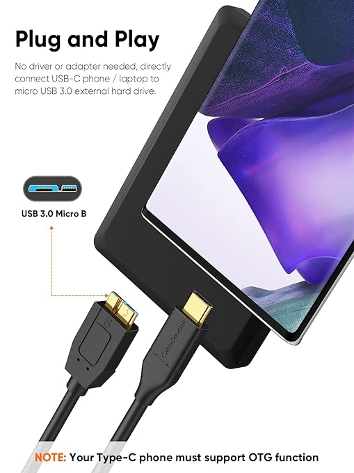 CableCreation 4FT USB C to Micro B Cable, 10Gbps Speed External Hard Drive - Image 7
