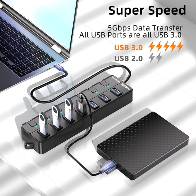 VEMONT 7-Port USB 3.0 Hub Suitable - Image 2