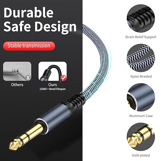 1/4 inch Extension Cable 50ft, 1/4" inch Male to Female Stereo Extension Cable - Image 5