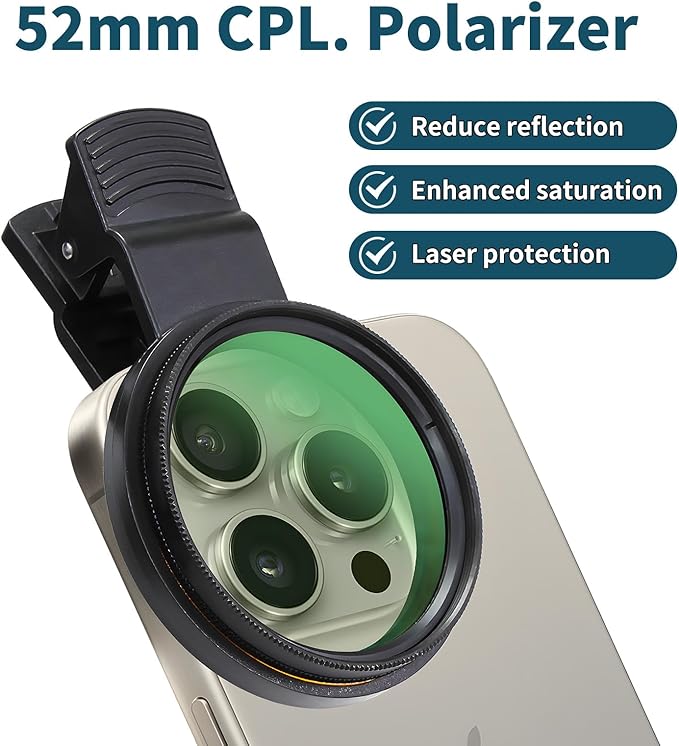 52mm Clip-on CPL Phone Camera Lens Filter, Polarized Camera Lens CPL Filter - Image 7