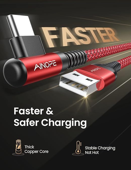 AINOPE USB C Cord 3.1A Fast Charge, Type C Charging Cable Right Angle, - Image 4