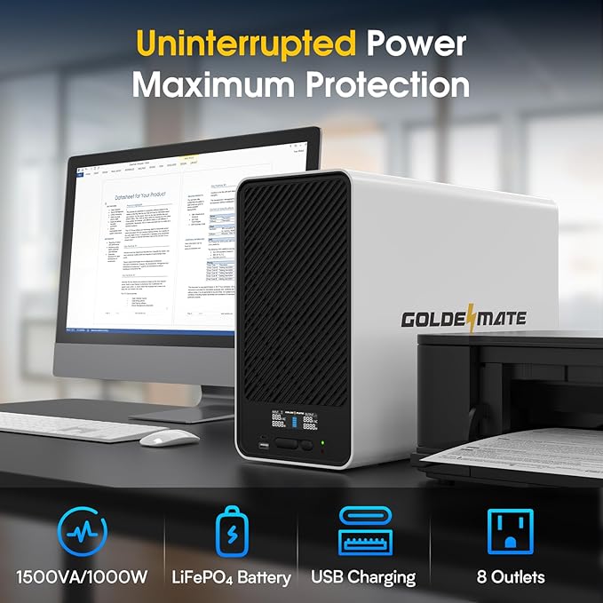 1500VA/1000W Lithium UPS Battery Backup and Surge Protector, Backup Battery - Image 2
