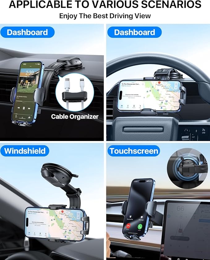 YRU Cell Phone Holder for Car Dashboard Windshield Phone Stand for iPhone 16 15 - Image 9