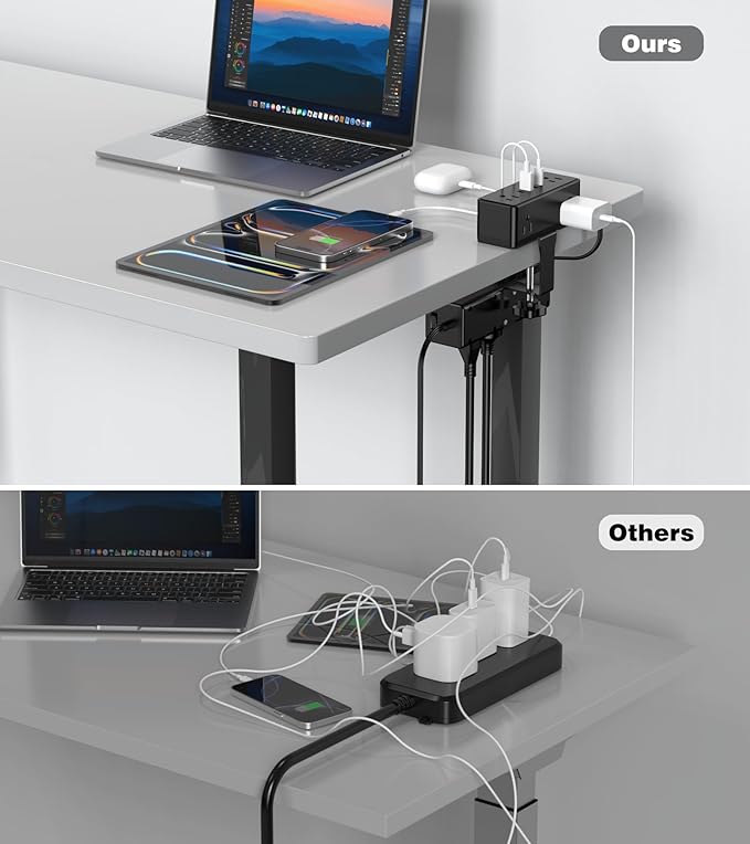 Dual Layer Desk Clamp Power Strip, Under Desk Power Strip - Image 4