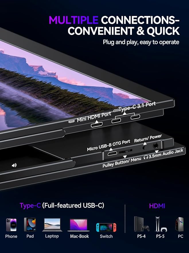 UPERFECT QLED Portable Monitor 2K 144HZ 18'' 100% DCI-P3 500Nits w/VESA & Stand - Image 7