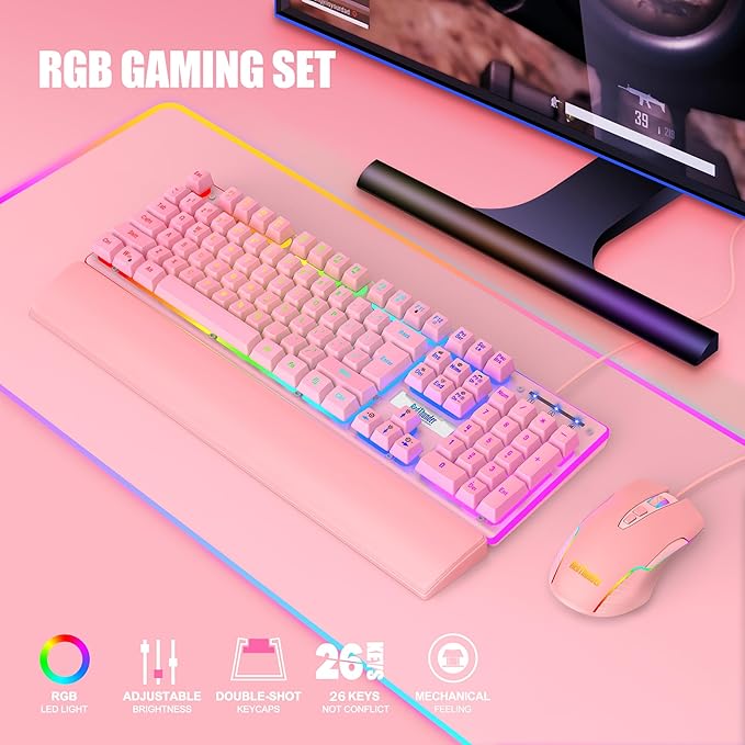 RedThunder K10 Wired Gaming Keyboard and Mouse and Wrist Rest Combo, RGB Backlit - Image 8