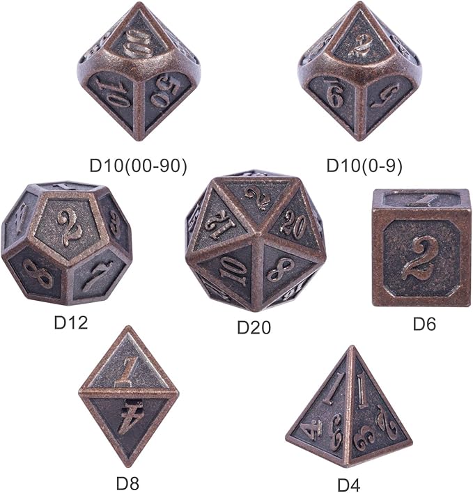 D&D Metal Dice Set, DNDND 7PCS Metallic Ancient Copper Dice - Image 4
