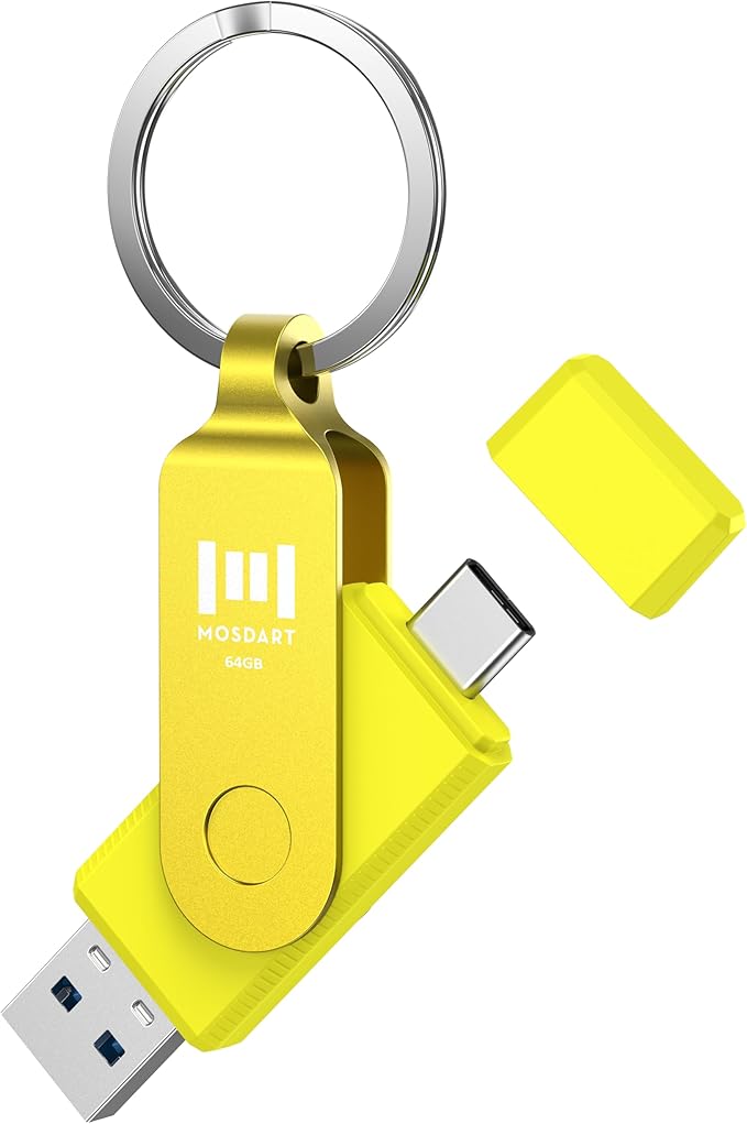 MOSDART 64GB USB3.1 Fast Speed C and A Dual Flash Drive, exFAT Memory Stick by MOSDART