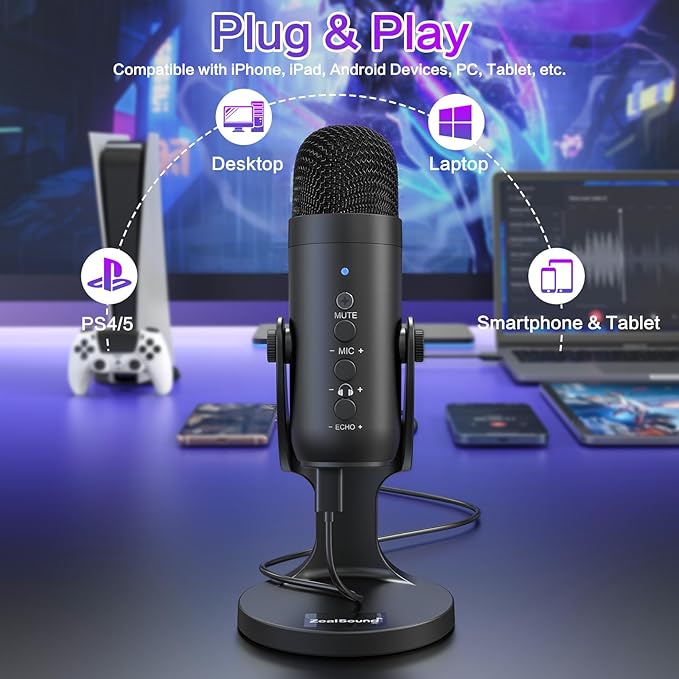 ZealSound USB Microphone, Condenser Computer PC Mic, Plug&Play Gaming - Image 2