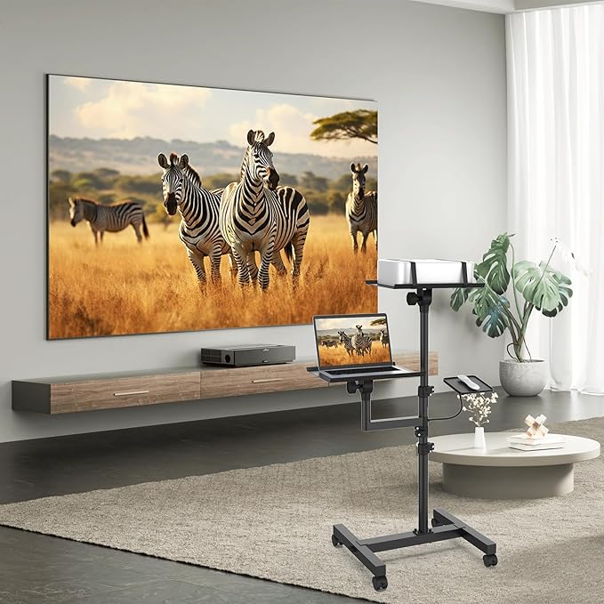2 Shelves Mobile Projector Stand, Rolling Laptop Stand Adjustable Height to 47 - Image 2