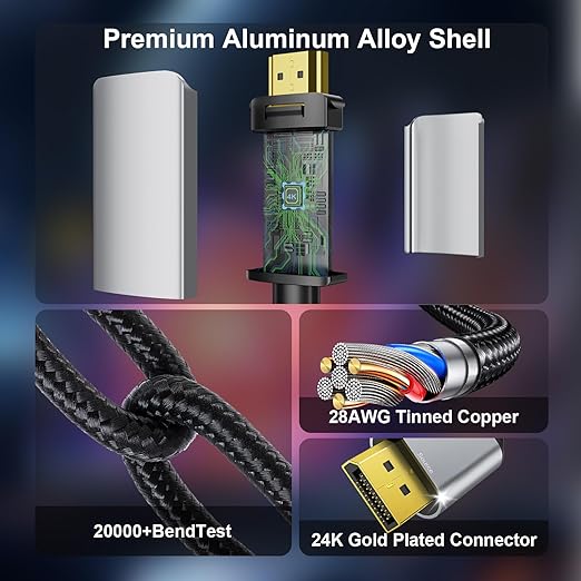 Active HDMI to DisplayPort Cable 10FT, 4K 60Hz 1080p 120Hz, Unidirectional HDMI - Image 7
