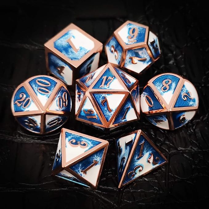 Haxtec Metal DND Dice Set Copper Blue White D&D Dice - Image 7