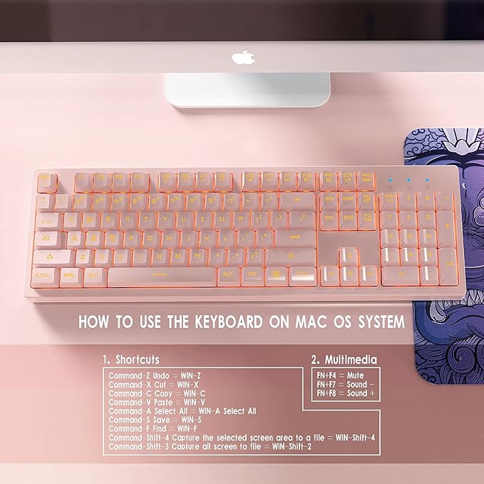 Basaltech Pink Keyboard with 7-Color LED Backlit, 104 Keys Quiet Silent Light - Image 7
