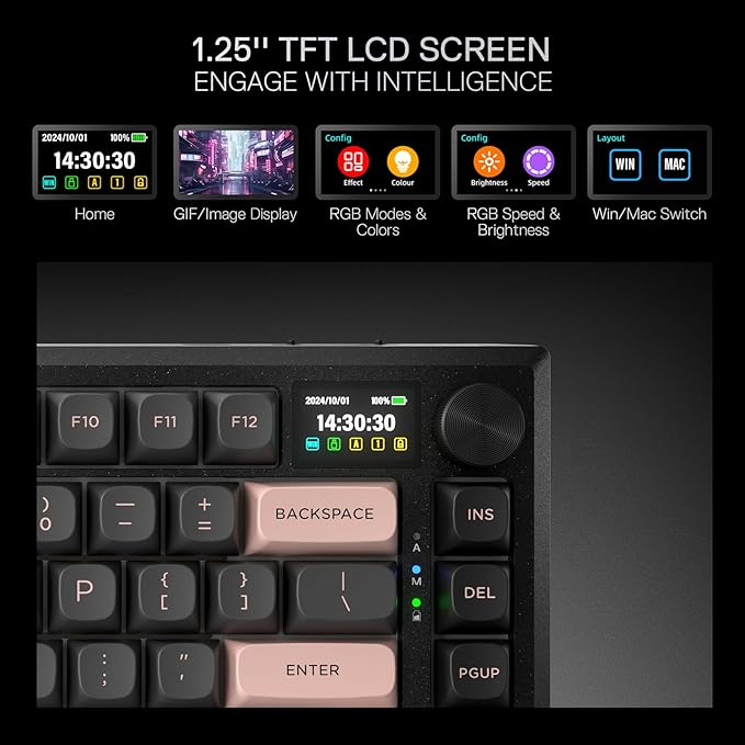 Redragon K720 Wireless CNC Gasket Gaming Keyboard w/Hype Screen & Knob - Image 3