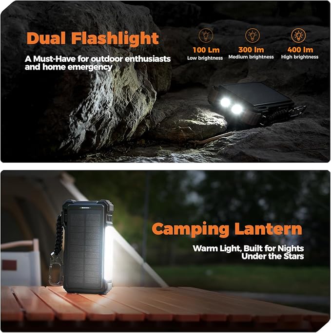 BLAVOR Solar Power Bank 20000mAh/74000mWh Built-in Cables, Wireless Charger - Image 5