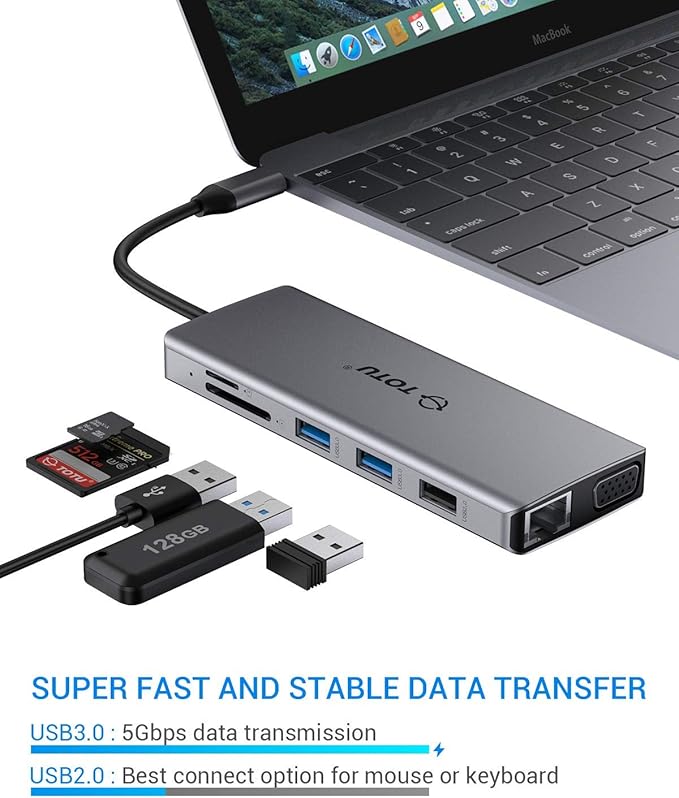 USB C Hub, TOTU Upgraded 13 in 1 Type C Hub to 4K HDMI & DP, 2 USB3.0/2 - Image 6